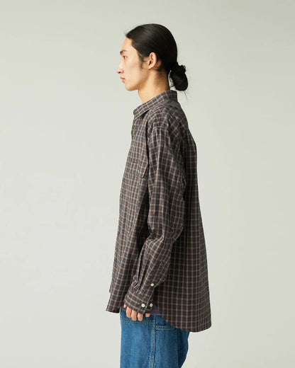 SNOW PEAK ORGANIC COTTON OMBRE CHECK SHIRT - BROWN