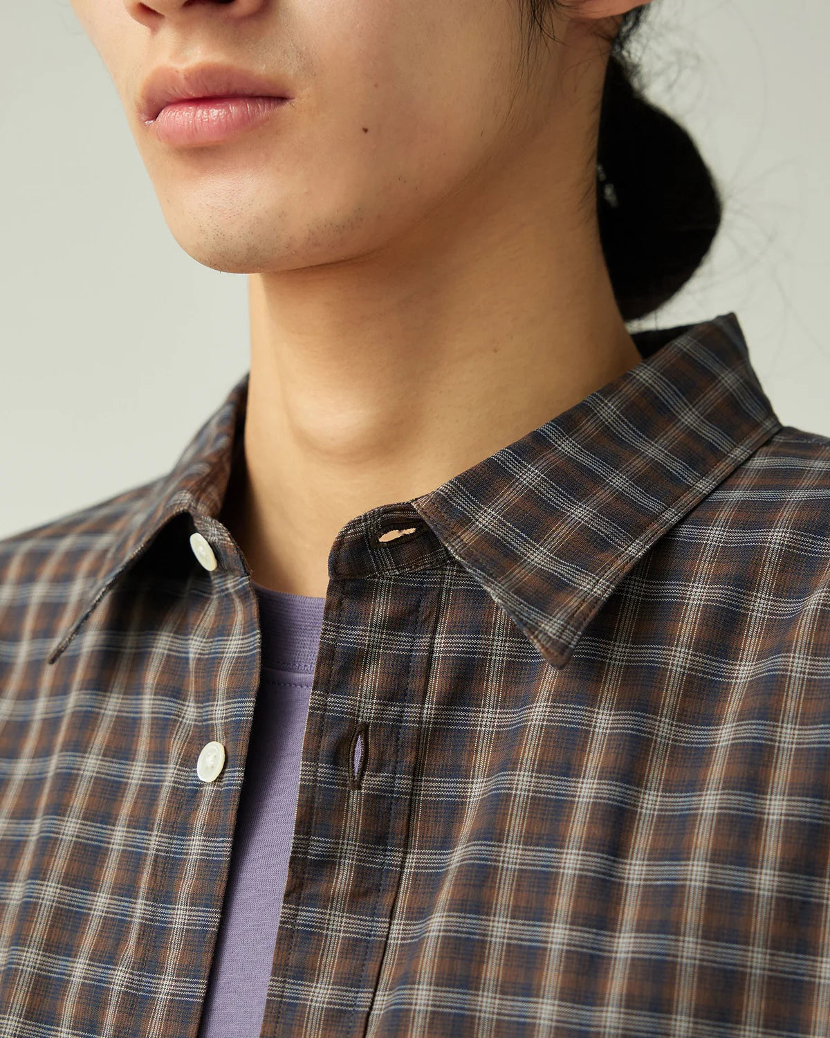 SNOW PEAK ORGANIC COTTON OMBRE CHECK SHIRT - BROWN