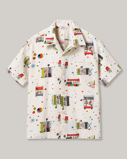 STAR OF HOLLYWOOD DOBBY COTTON OPEN SHIRT "STREET STALL" - OFF - WHITE