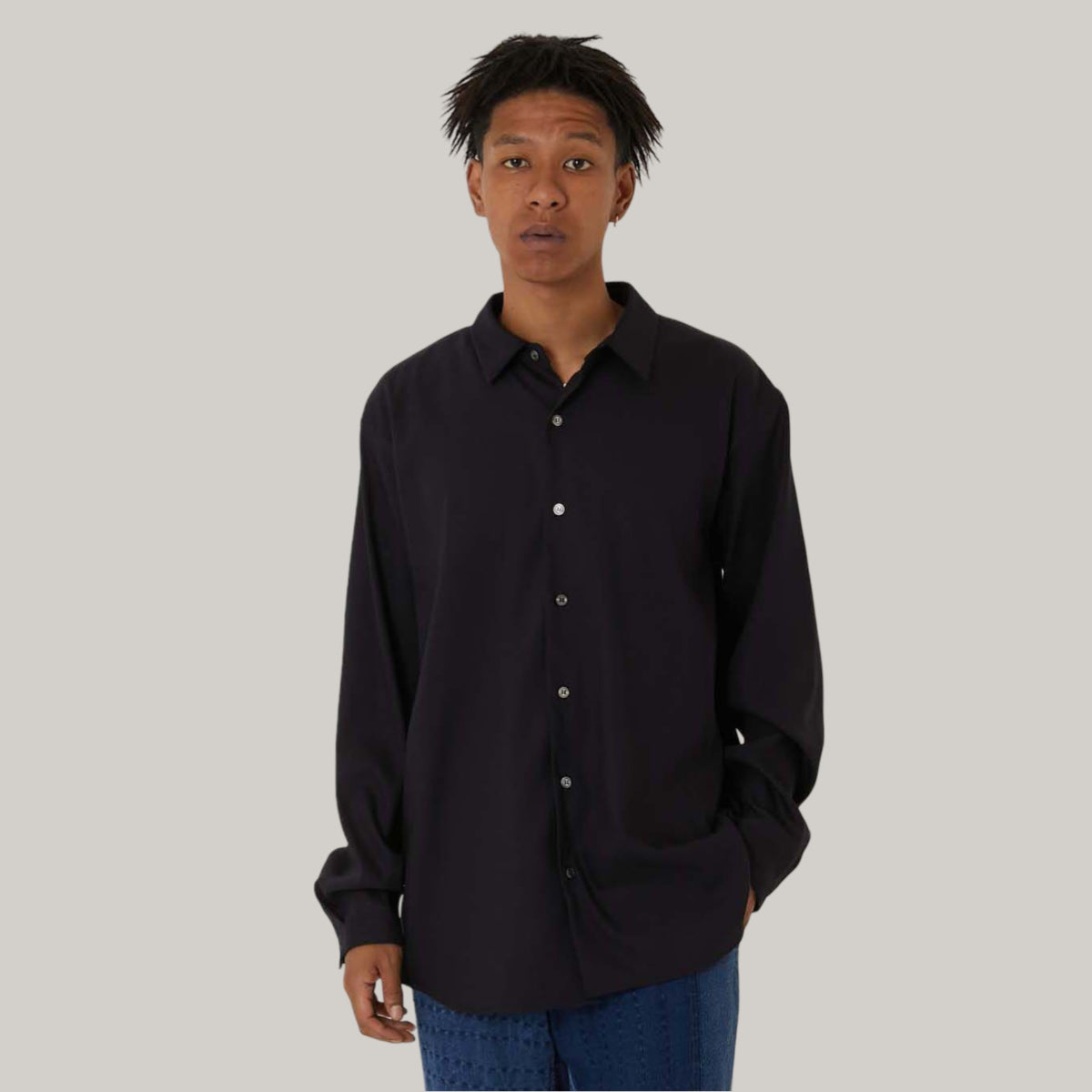 BLUE BLUE JAPAN STRETCH DRY TWILL LS SHIRT - DARK NAVY