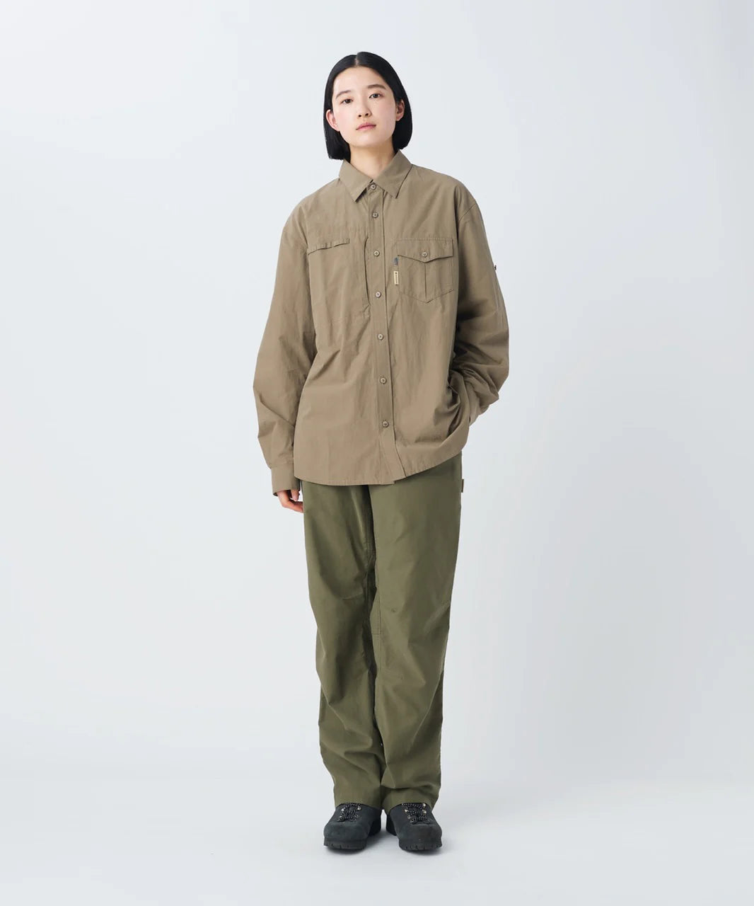 SNOW PEAK TRAD LABEL ANTIQUE DYED FISHING SHIRT -  DARK BEIGE