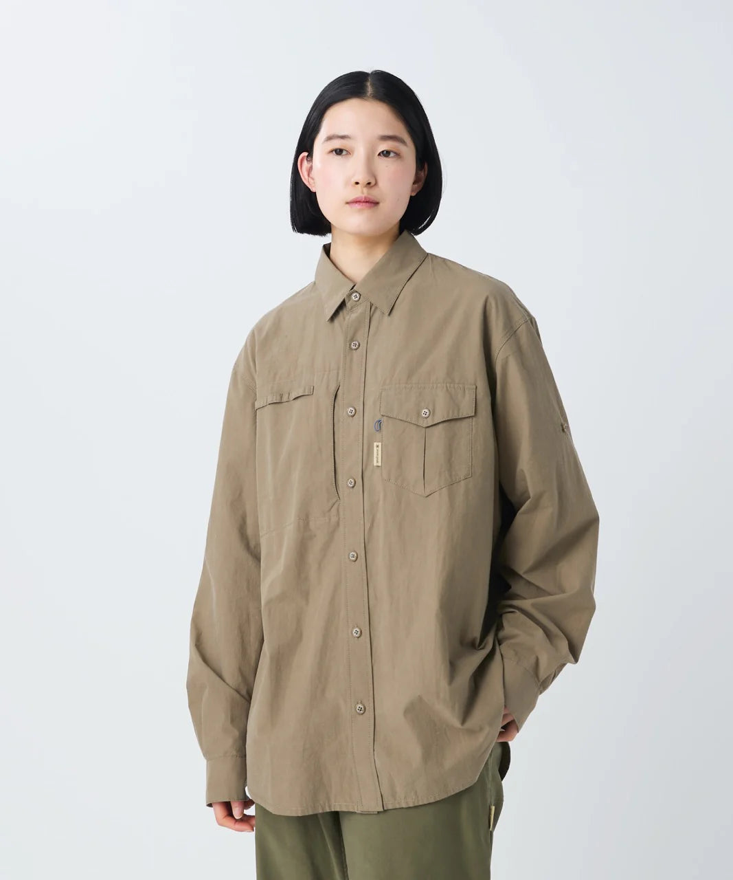 SNOW PEAK TRAD LABEL ANTIQUE DYED FISHING SHIRT -  DARK BEIGE