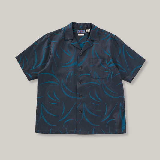 BLUE BLUE JAPAN MEBUKI SATIN OPEN COLLAR SS SHIRT - DARK NAVY