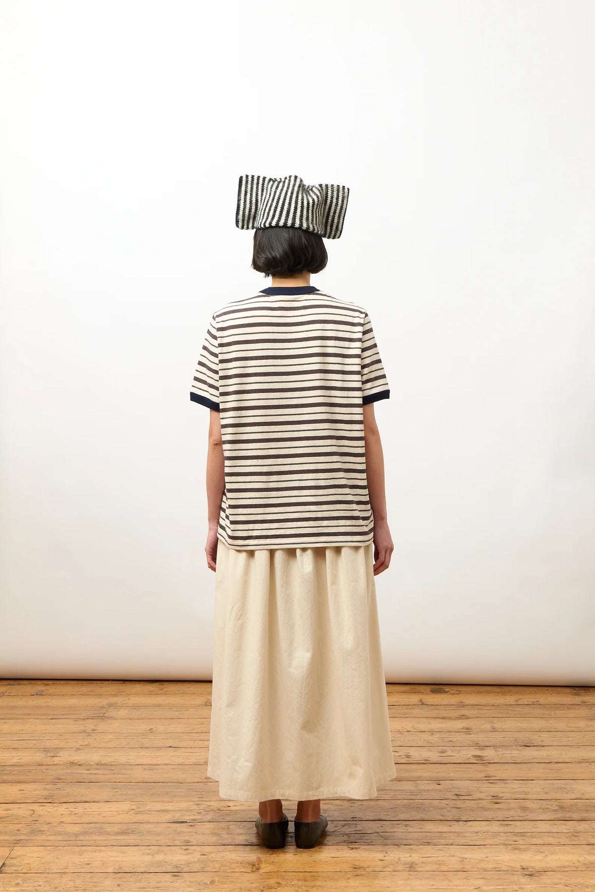 CAWLEY STRIPED JERSEY S/S T-SHIRT - ECRU/ NAVY/ OCHRE STRIPE