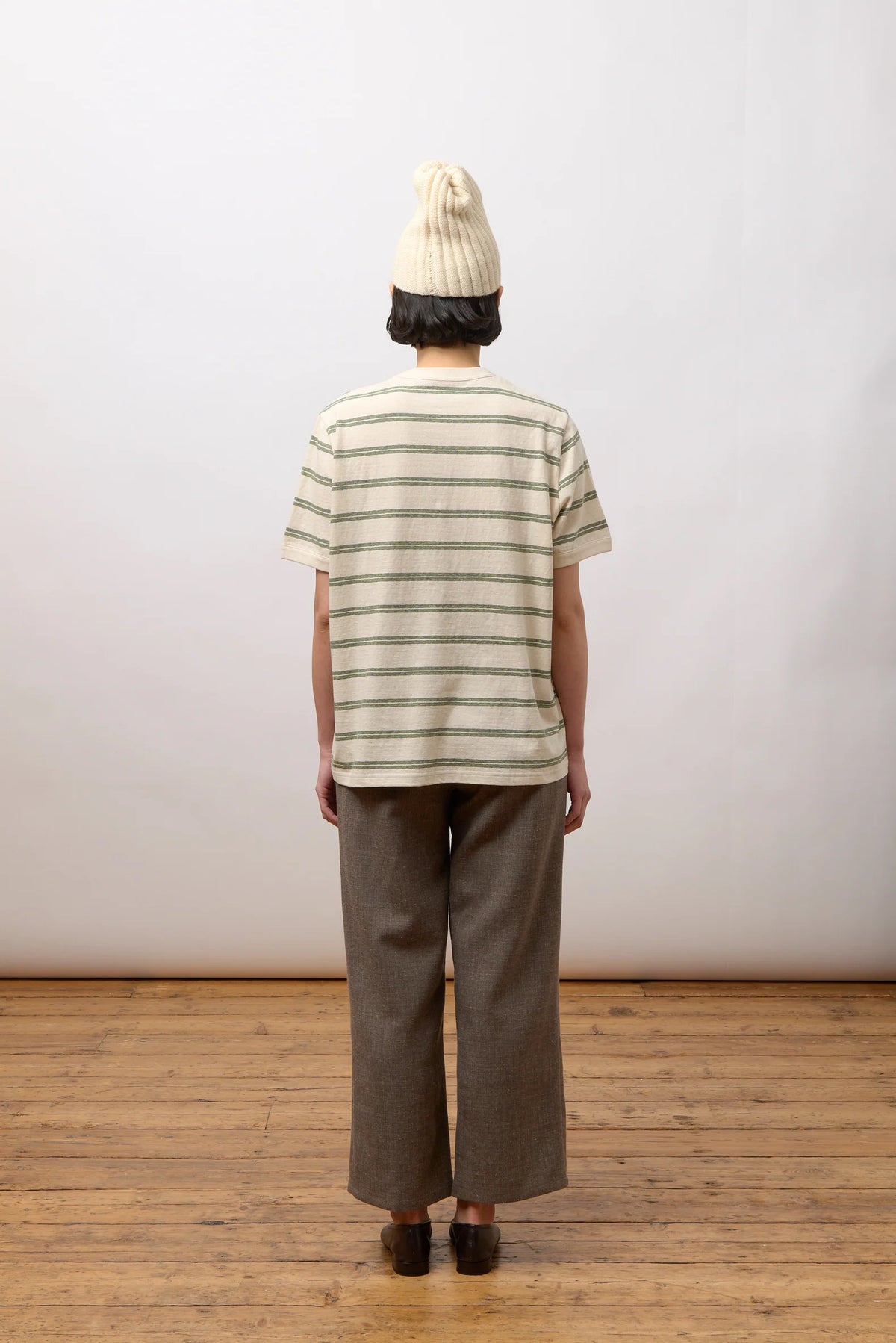 CAWLEY STRIPED JERSEY S/S T-SHIRT - ECRU/ GREEN/ BLUE STRIPE