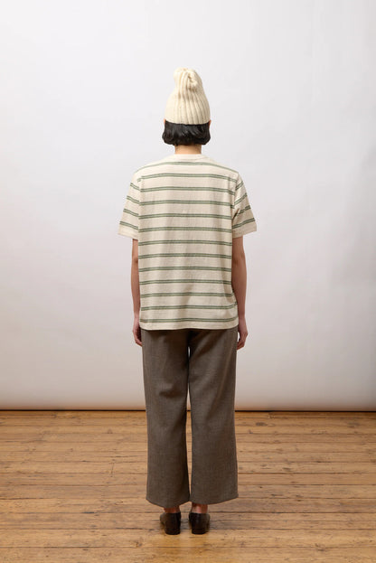 CAWLEY STRIPED JERSEY S/S T-SHIRT - ECRU/ GREEN/ BLUE STRIPE
