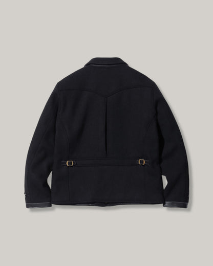 SUGAR CANE WOOL MELTON SPORTS JACKET - BLACK