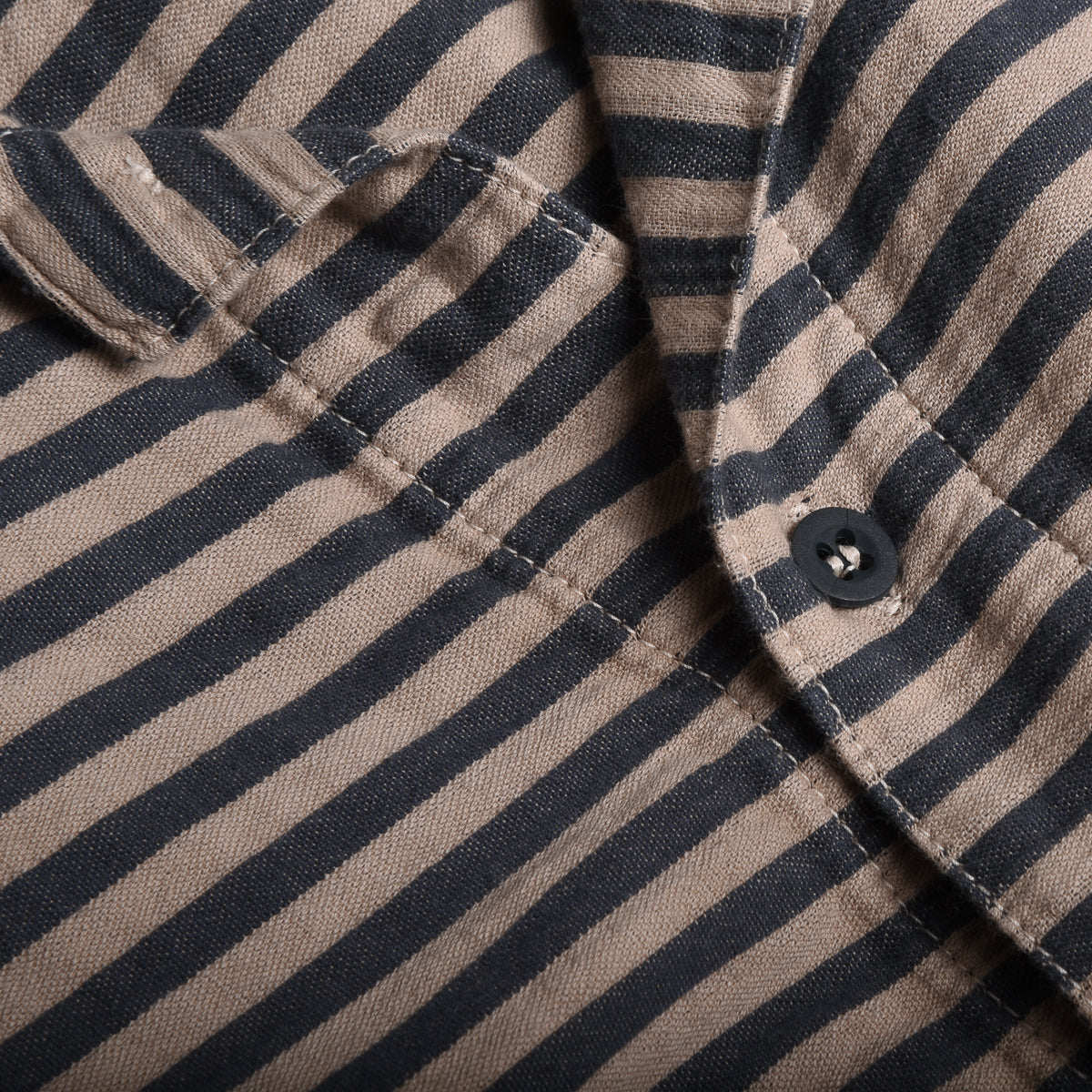 TENDER ARGYLE CHEST POCKET SHIRT - COTTON TABLECLOTH STRIPE - COFFEE DYED