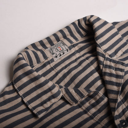 TENDER ARGYLE CHEST POCKET SHIRT - COTTON TABLECLOTH STRIPE - COFFEE DYED