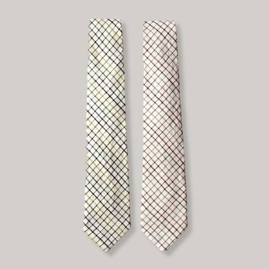 TS(S) SIMPLE PLAID LINEN CLOTH NECK TIE - WHITE/ WINE