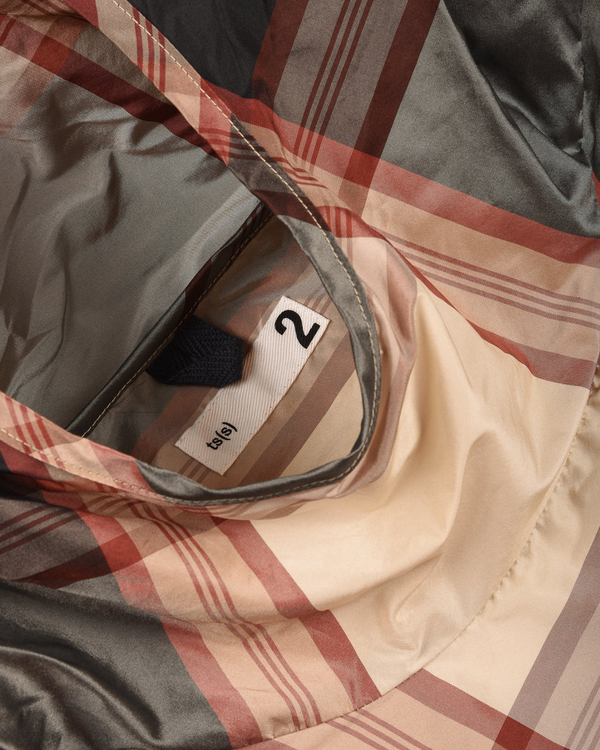 TS(S) LARGE PLAID HEM STRING PULLOVER PARKA - BEIGE