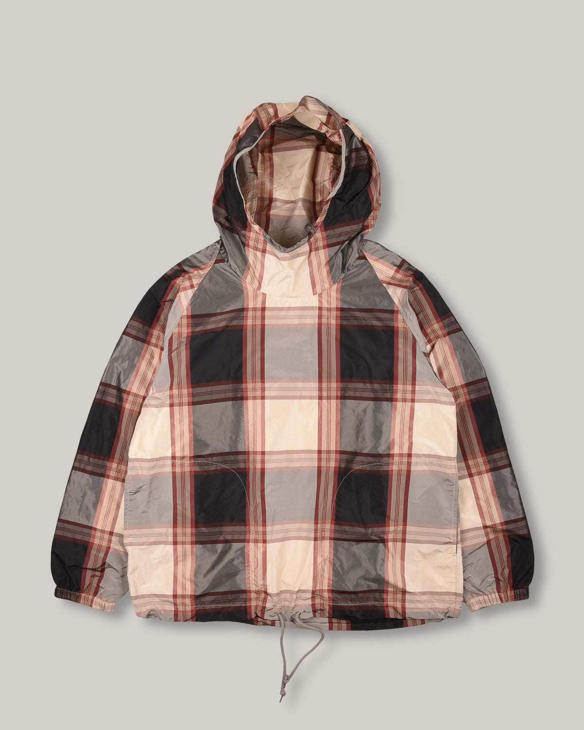 TS(S) LARGE PLAID HEM STRING PULLOVER PARKA - BEIGE