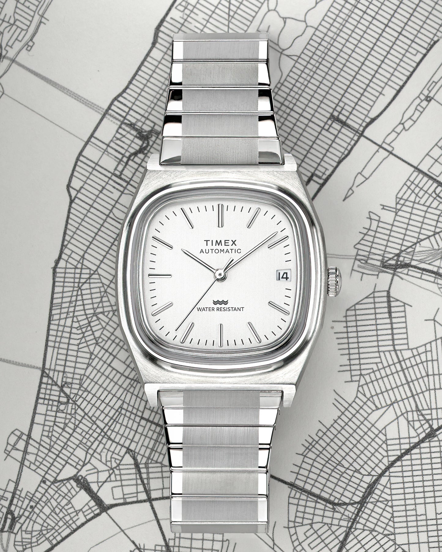 TIMEX® AUTOMATIC 1983 E LINE REISSUE 34MM STAINLESS STEEL EXPANSION BAND WATCH