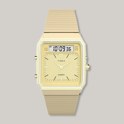 Q TIMEX® 1982  ANA-DIGI REISSUE 33MM GOLD-TONE BRACELET WATCH
