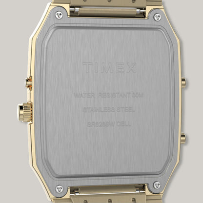 Q TIMEX® 1982  ANA-DIGI REISSUE 33MM GOLD-TONE BRACELET WATCH