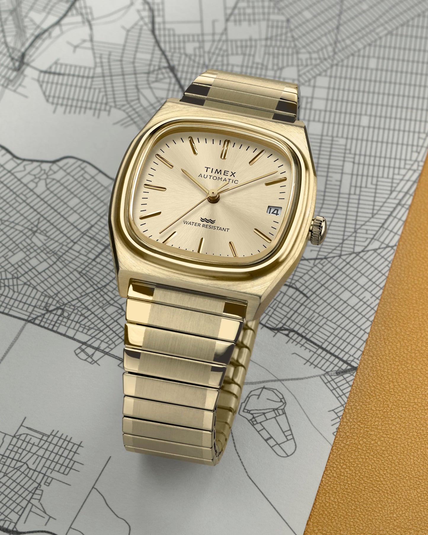 TIMEX® AUTOMATIC 1983 E LINE REISSUE 34MM GOLD-TONE EXPANSION BAND WATCH