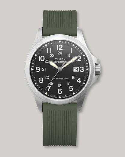 TIMEX EXPEDITION® FIELD POST SOLAR 41MM SILICONE STRAP WATCH - GREEN/ BLACK