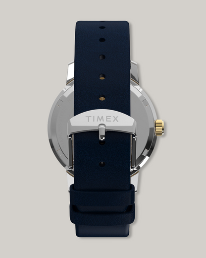 TIMEX MARLIN® QUARTZ GMT 40MM LEATHER STRAP WATCH - BLUE DIAL