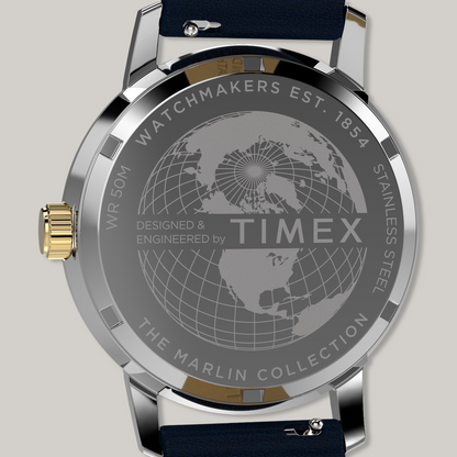TIMEX MARLIN® QUARTZ GMT 40MM LEATHER STRAP WATCH - BLUE DIAL