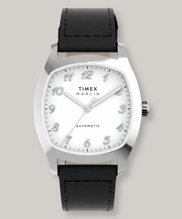 TIMEX MARLIN CHATHAM AUTOMATIC 36MM - SILVER - BLACK LEATHER STRAP