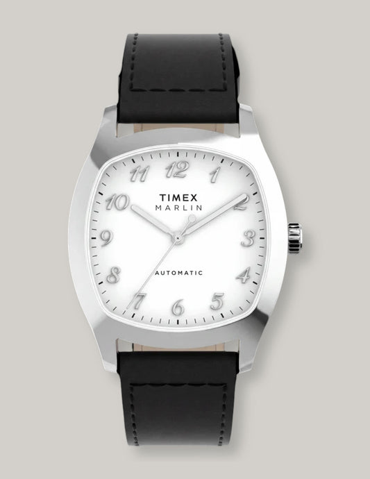 TIMEX MARLIN CHATHAM AUTOMATIC 36MM - SILVER - BLACK LEATHER STRAP