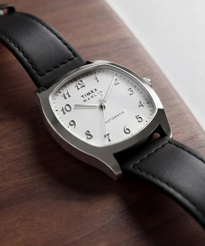 TIMEX MARLIN CHATHAM AUTOMATIC 36MM - SILVER - BLACK LEATHER STRAP