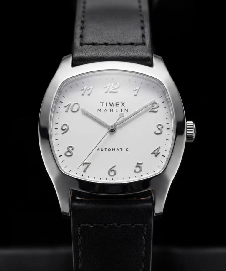 TIMEX MARLIN CHATHAM AUTOMATIC 36MM - SILVER - BLACK LEATHER STRAP