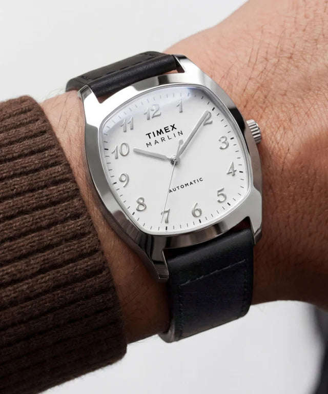 TIMEX MARLIN CHATHAM AUTOMATIC 36MM - SILVER - BLACK LEATHER STRAP