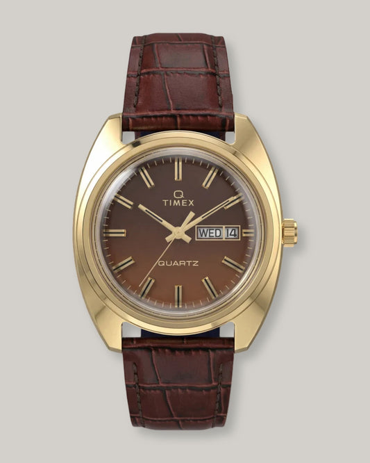 TIMEX 1978 DAY DATE FUMÉ 37MM - BROWN CROC LEATHER STRAP