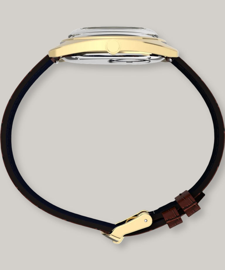 TIMEX 1978 DAY DATE FUMÉ 37MM - BROWN CROC LEATHER STRAP