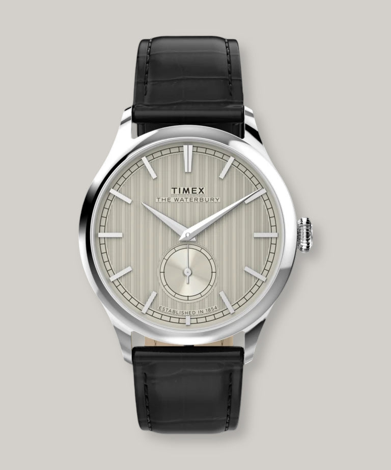 TIMEX WATERBURY CLASSIC 39MM - SILVER -  BLACK LEATHER STRAP