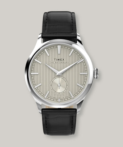TIMEX WATERBURY CLASSIC 39MM - SILVER -  BLACK LEATHER STRAP