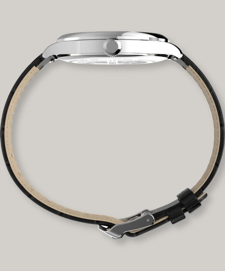 TIMEX WATERBURY CLASSIC 39MM - SILVER -  BLACK LEATHER STRAP