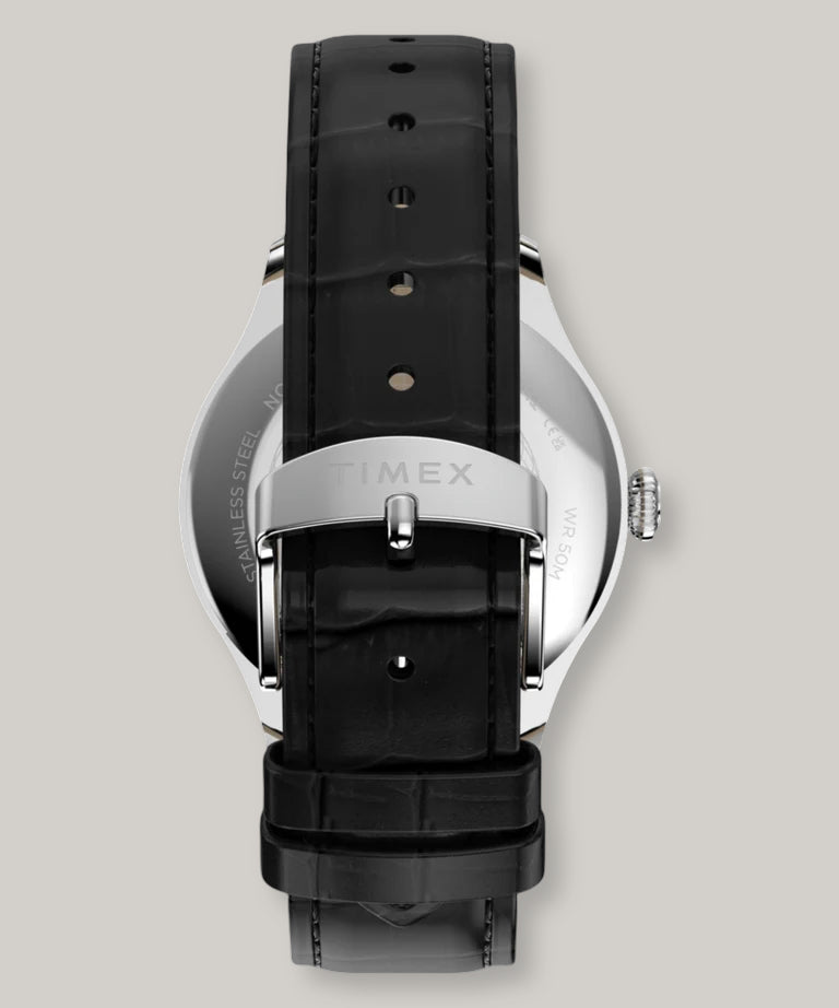 TIMEX WATERBURY CLASSIC 39MM - SILVER -  BLACK LEATHER STRAP