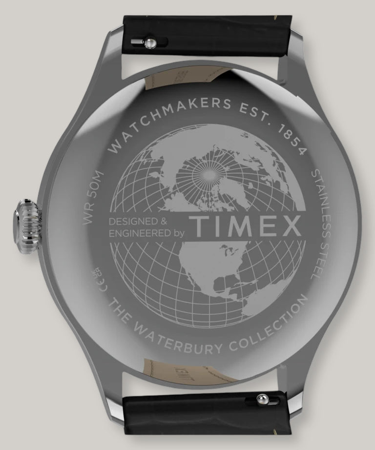 TIMEX WATERBURY CLASSIC 39MM - SILVER -  BLACK LEATHER STRAP