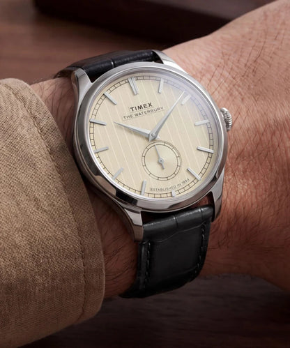 TIMEX WATERBURY CLASSIC 39MM - SILVER -  BLACK LEATHER STRAP