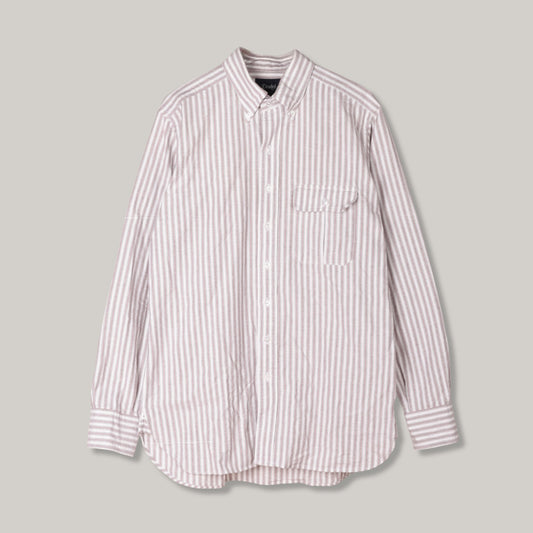 USED DRAKE'S WIDE STRIPE BUTTON DOWN OXFORD SHIRT - RED/WHITE