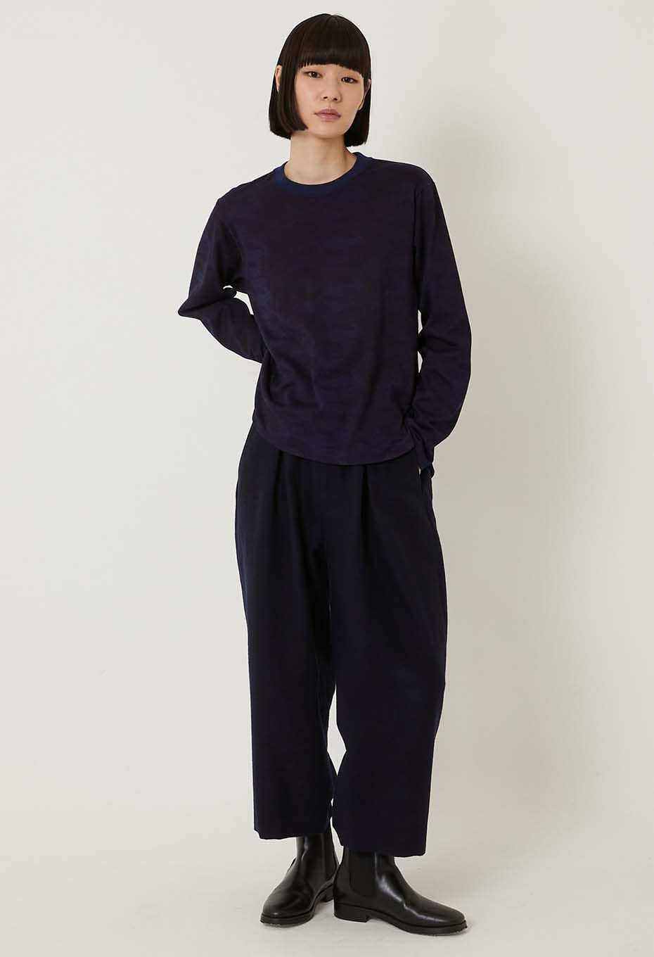 BLUE BLUE JAPAN WIND FLOW PATTERN JACQUARD SOFT TUCKED PANTS - DARK NAVY