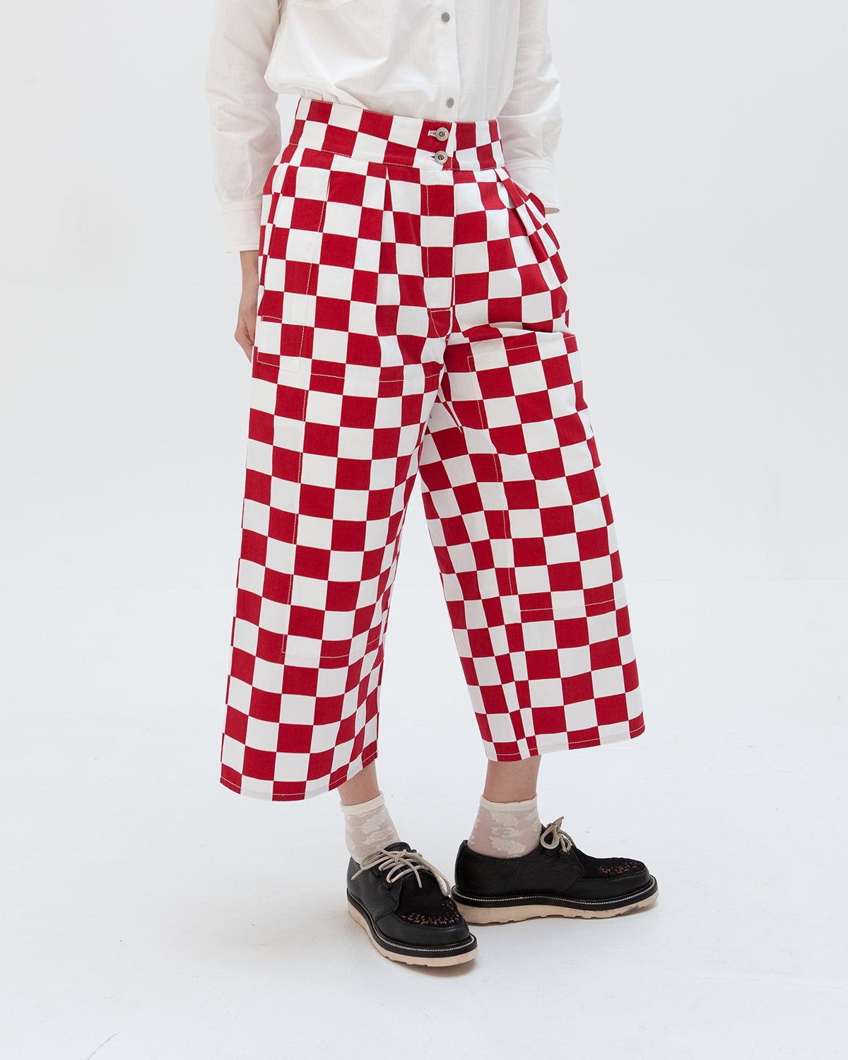 W'MENSWEAR BURNOUT PANTS - RED CHECK