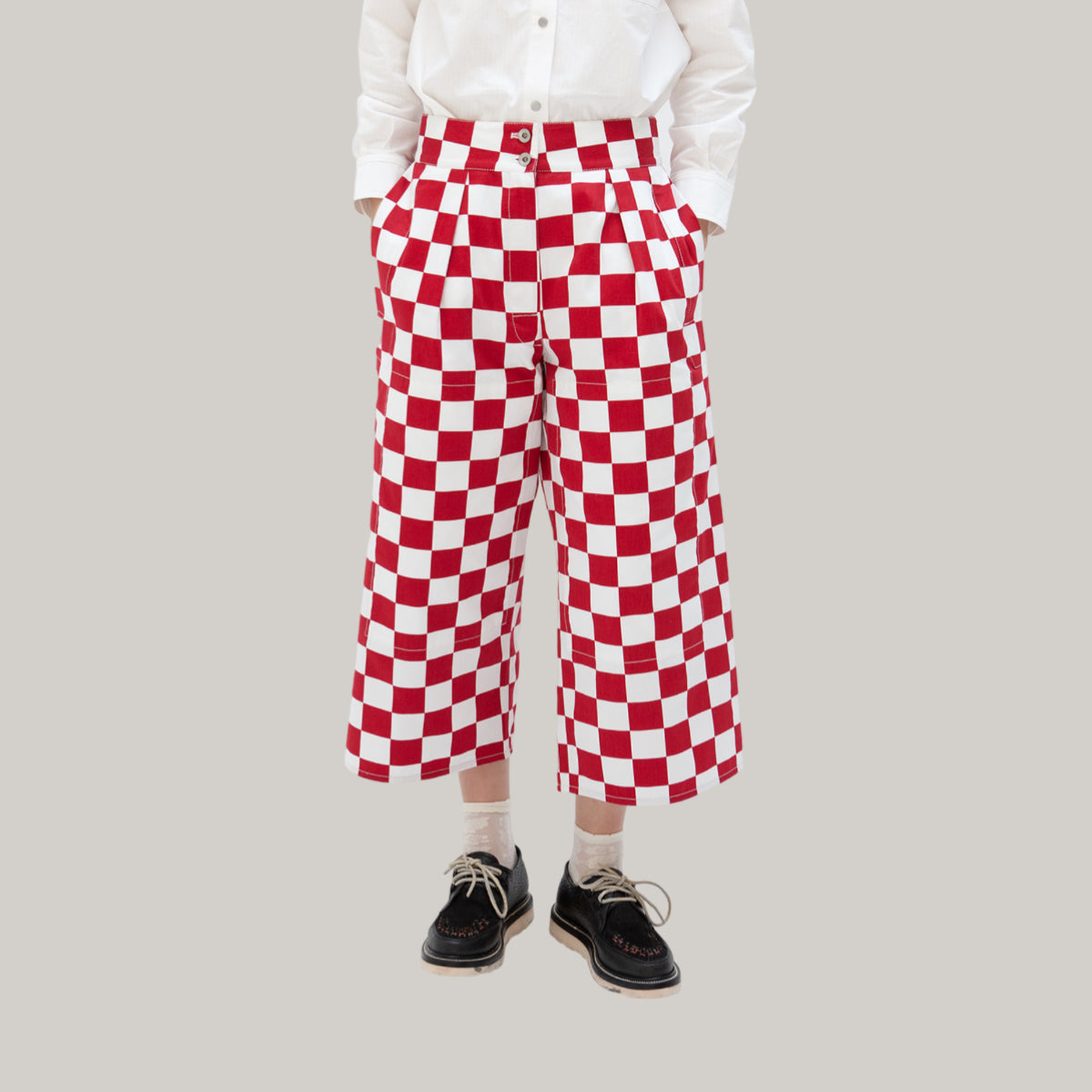 W'MENSWEAR BURNOUT PANTS - RED CHECK