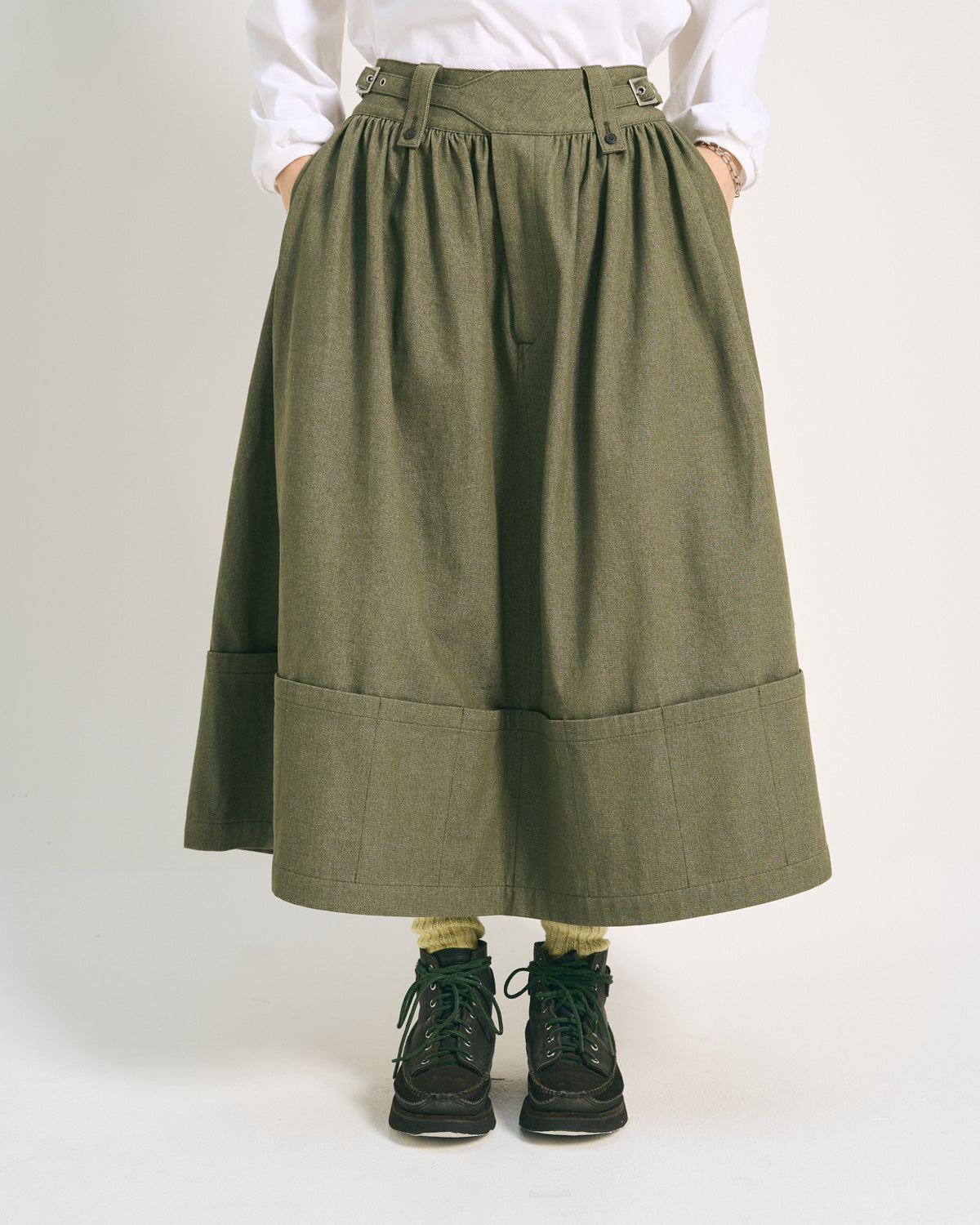 W'MENSWEAR RIDER SKIRT - DARK GREEN DENIM