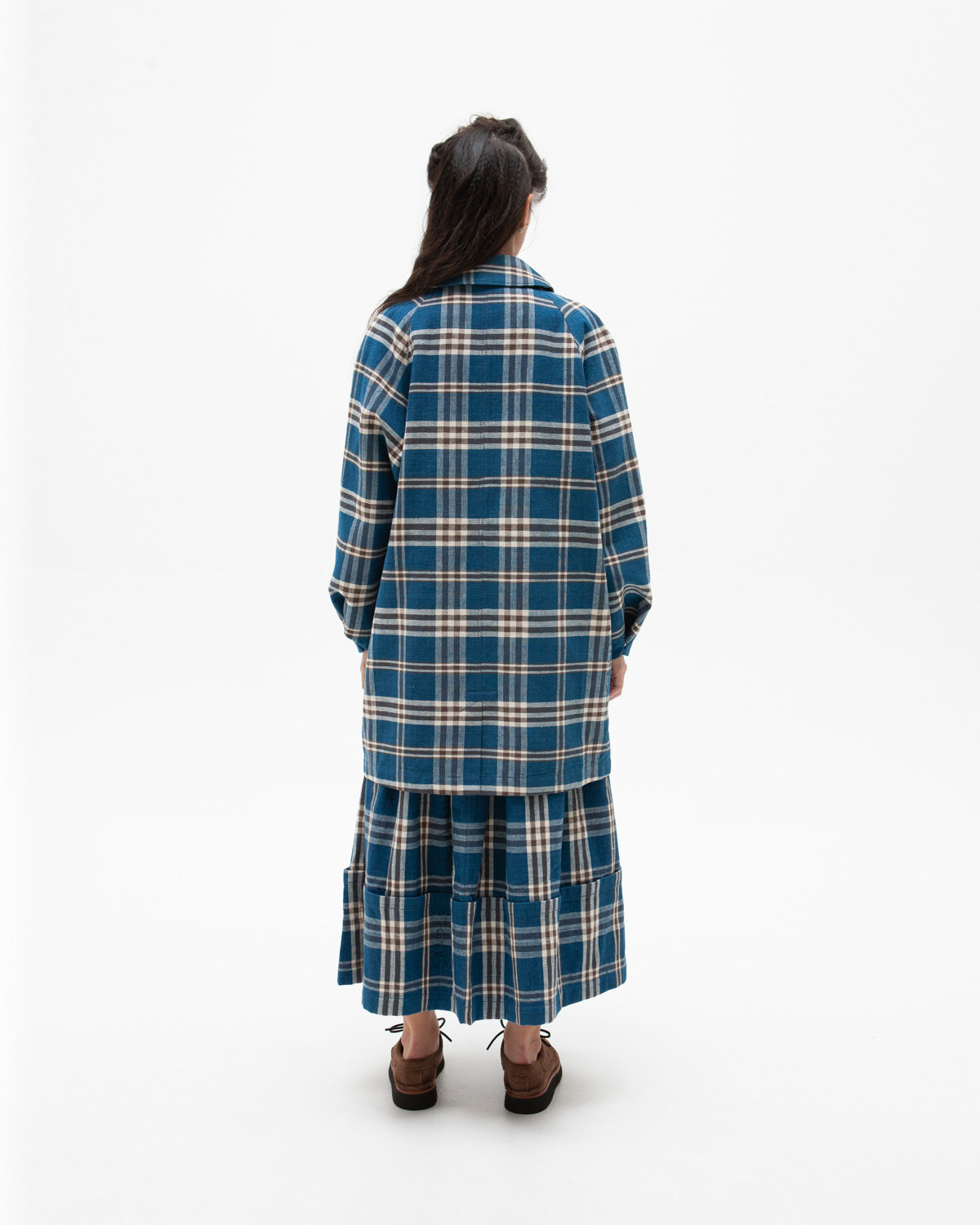 W'MENSWEAR MOTORCYCLE TRENCH - INDIGO CHECK