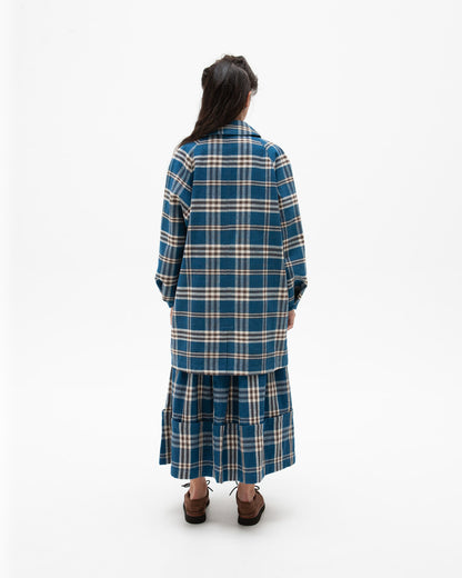 W'MENSWEAR MOTORCYCLE TRENCH - INDIGO CHECK