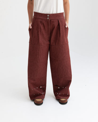 W'MENSWEAR BURNOUT PANTS - BROWN DENIM
