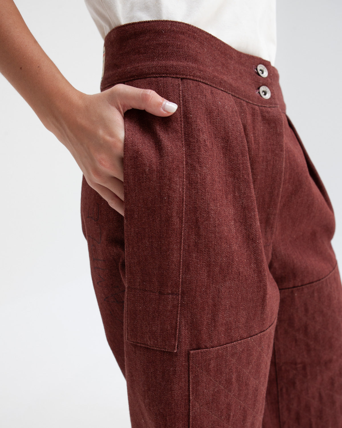 W'MENSWEAR BURNOUT PANTS - BROWN DENIM