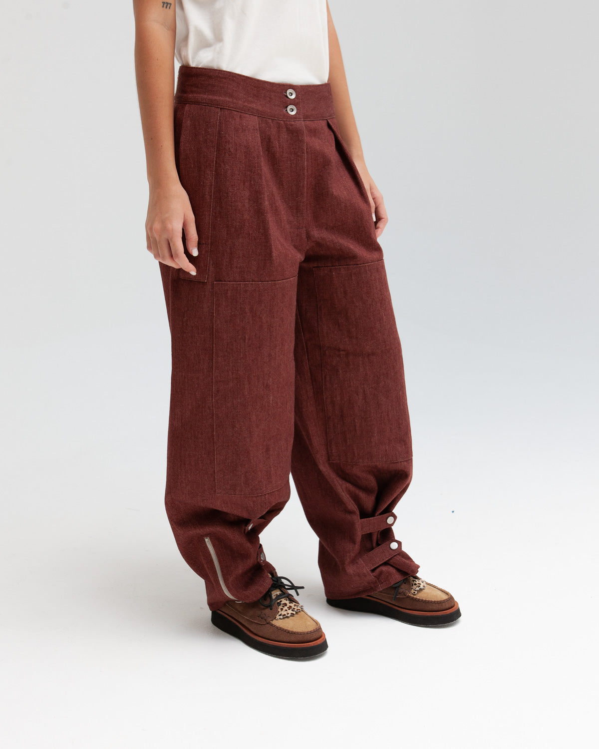 W'MENSWEAR BURNOUT PANTS - BROWN DENIM