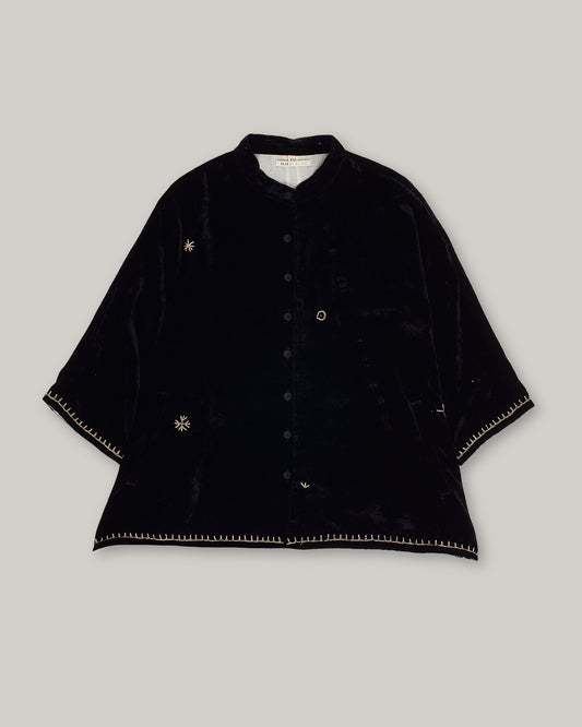 11.11 HAND-STITCHED VELVET SHIRT - BLACK