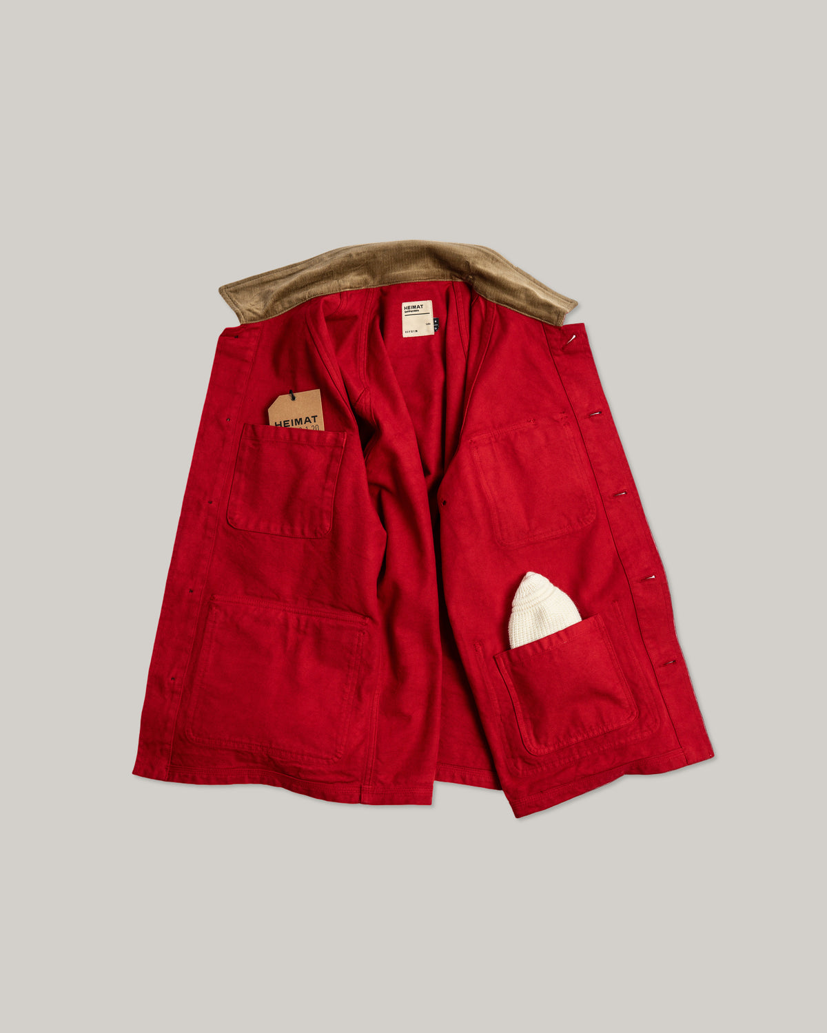 HEIMAT JOURNEY CANVAS COAT - CORD COLLAR - SAFETY RED