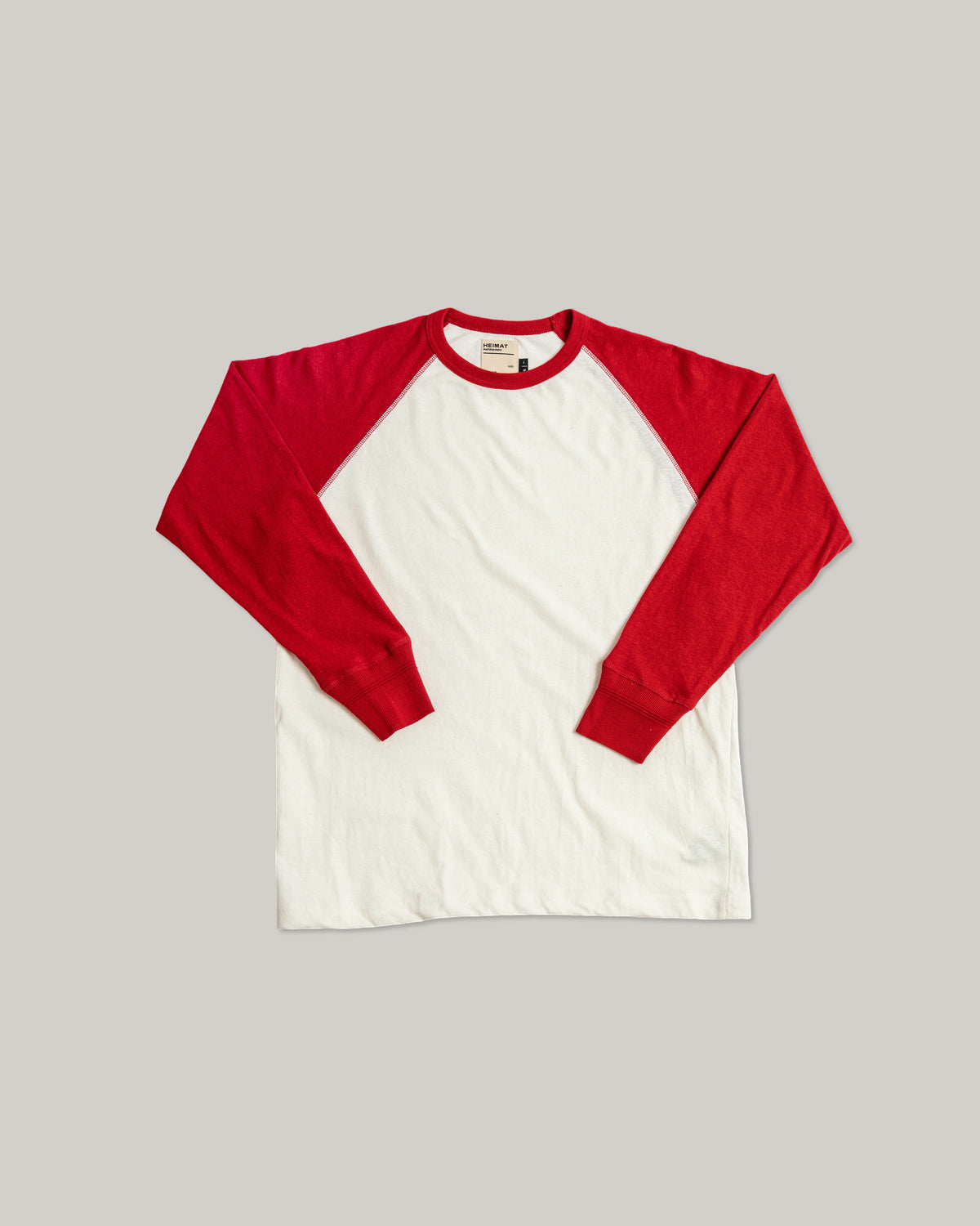 HEIMAT COTTON/ HEMP CONTRAST T-SHIRT - SEASHELL/ SAFETY RED