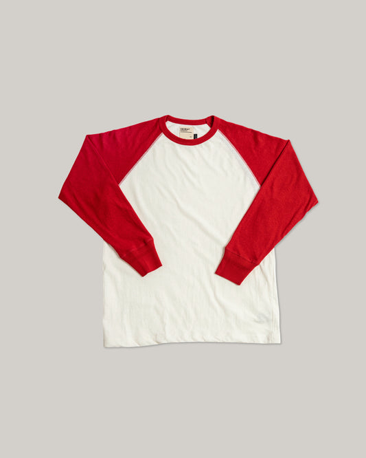 HEIMAT COTTON/ HEMP CONTRAST T-SHIRT - SEASHELL/ SAFETY RED
